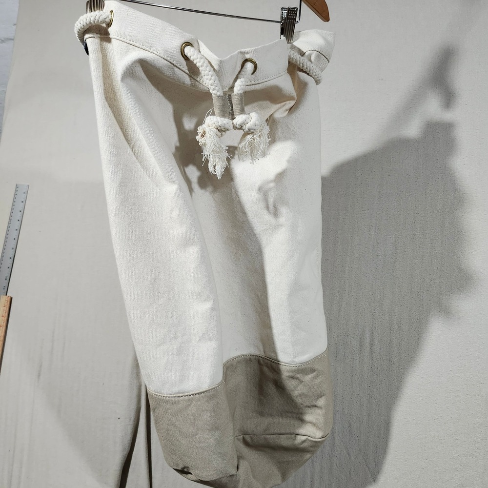 Lands End Canvas Laundry Bag Natural Khaki Drawstring Shoulder Strap Large Dorm
